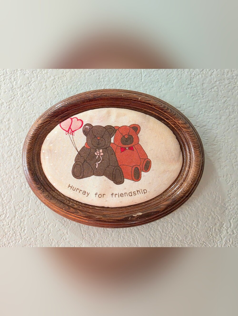 Vintage Teddy Bears 'Hurray for Friendship' Wall Art - Brown & Rust 1980's